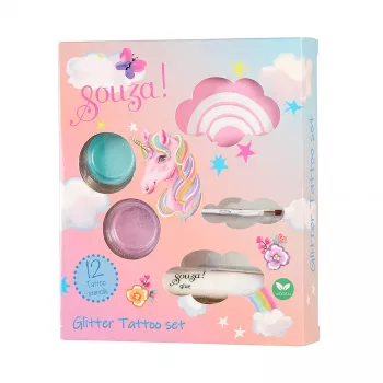 Souza! tatuagens temporárias com glitter de unicórnio 12 unid.