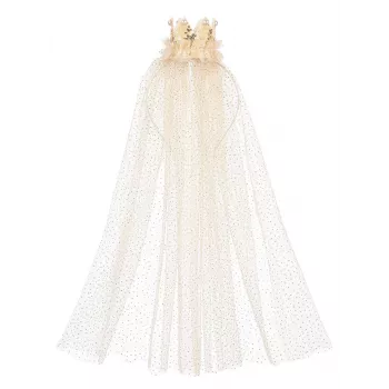 Souza! Tiara de cabeça Chava com véu de tule e mini coroa dourada