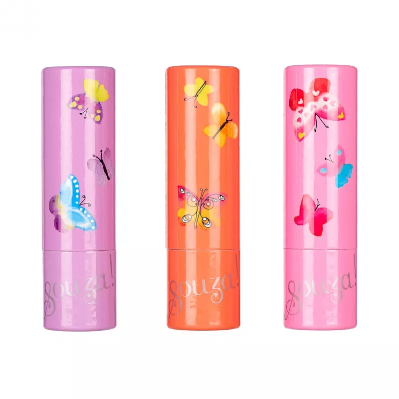 Souza! Conjunto de bálsamo labial para crianças 3 peças - vários aromas frutados, hidratante, protetor, testado dermatologicamente, sem parabenos, sem ftalatos, não tóxico, batom de torção, conjunto de presente