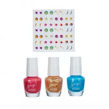 SOUZA! Conjunto de verniz de unhas Galaxy para criança - 3 vernizes à base de água, peel-off, com autocolantes