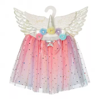 Souza! Conjunto de fantasia de fada Celestia 3 peças: saia, faixa de cabeça, asas para menina 3-4 anos