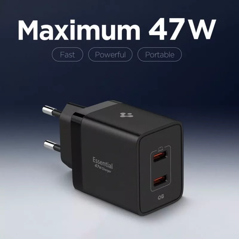 Carregador de rede de 2 portas SPIGEN ESSENTIAL EE472EU 47W preto