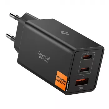 Carregador de parede GaN de 3 portas USB-C/USB-A Spigen Essential EE673EU 67W preto