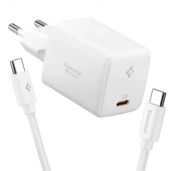 Carregador de rede de 1 porta SPIGEN EE451EU Essential 45W + cabo USB-C branco