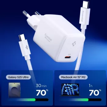 Carregador de rede de 1 porta SPIGEN EE451EU Essential 45W + cabo USB-C branco