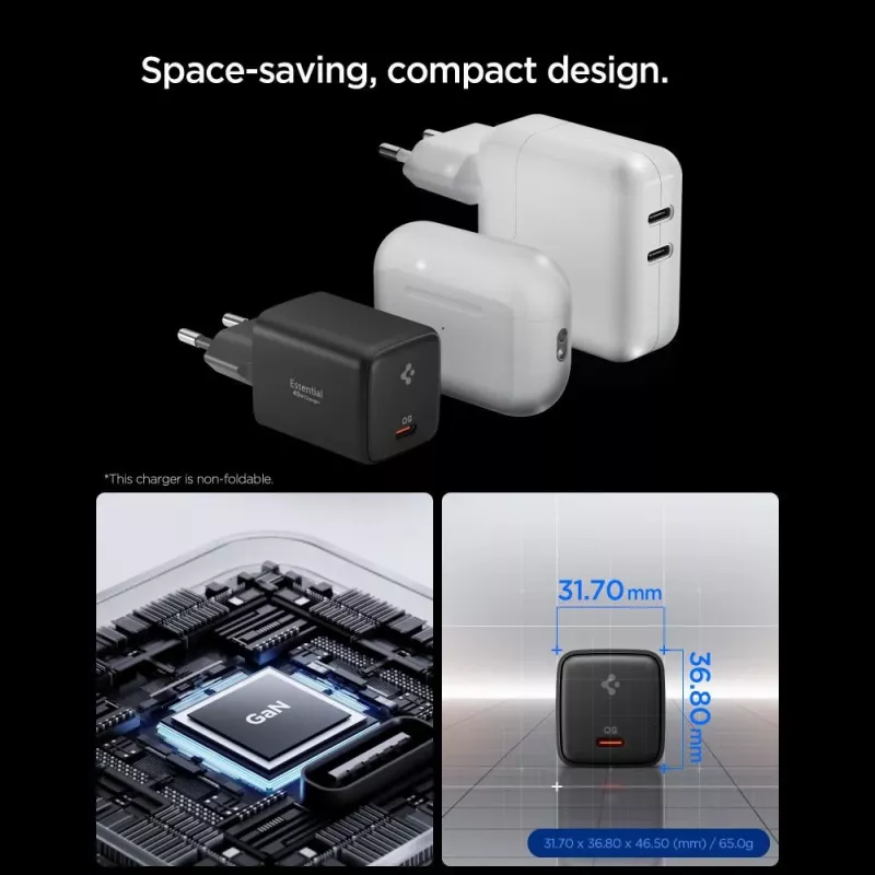 SPIGEN EE451EU ESSENTIAL Carregador de Rede 1-PORT 45W + Cabo Type-C Preto