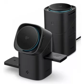 Carregador sem fios MagSafe magnético rotativo 3 em 1 SPIGEN EF223MS Essential 15W Qi2 preto