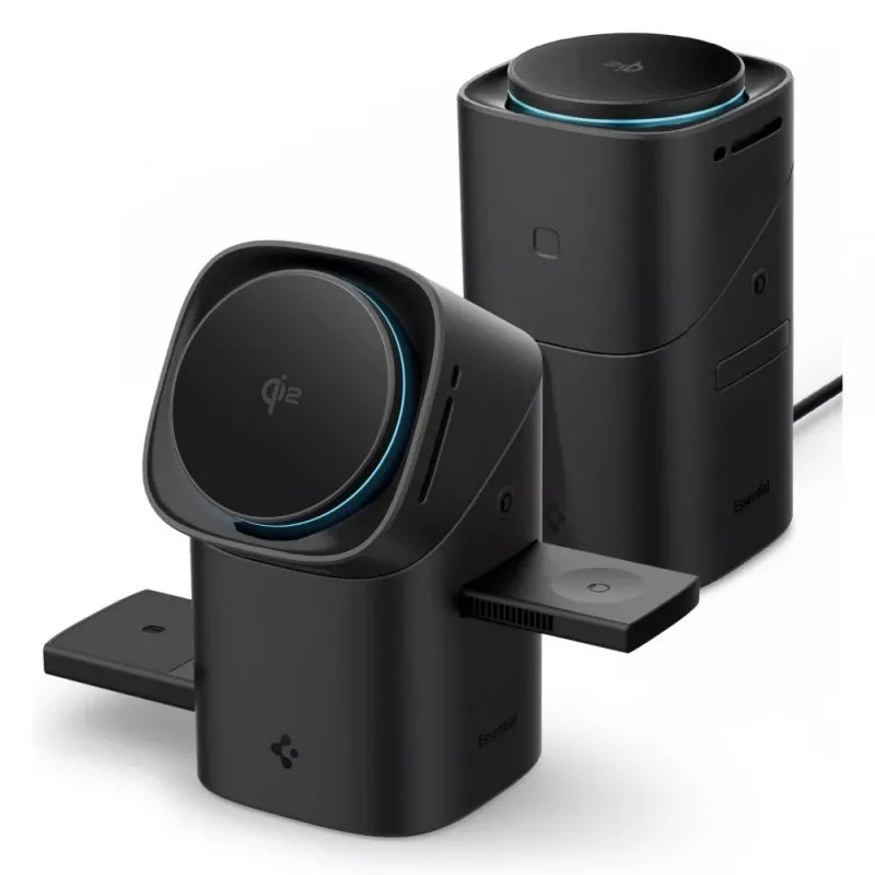 Carregador sem fios MagSafe magnético rotativo 3 em 1 SPIGEN EF223MS Essential 15W Qi2 preto