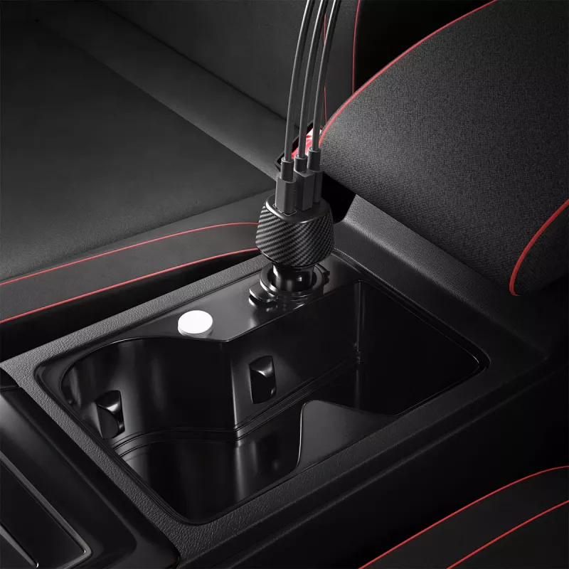 Carregador de automóvel de 3 portas Spigen Essential EV1133 113W preto com cabo USB-C 100W 1m