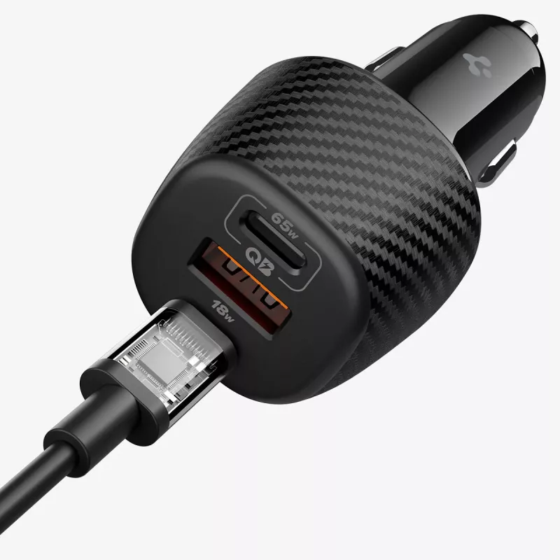 Carregador de automóvel de 3 portas Spigen Essential EV1133 113W preto com cabo USB-C 100W 1m