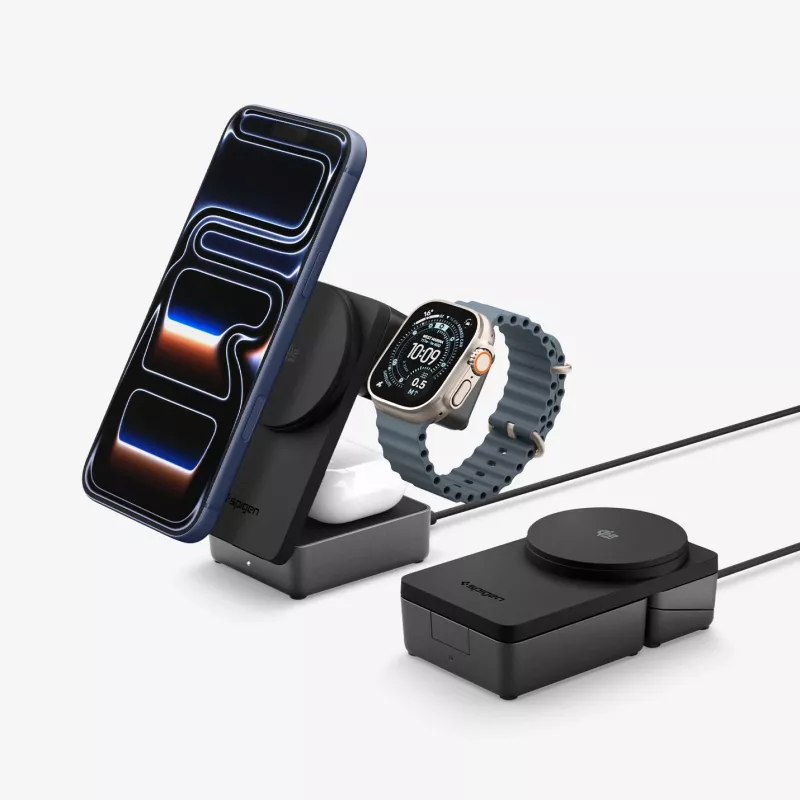 SPIGEN EF323MQ Essential 3-in-1 Magnetic MagSafe Wireless Carregador 25W Qi2 Black