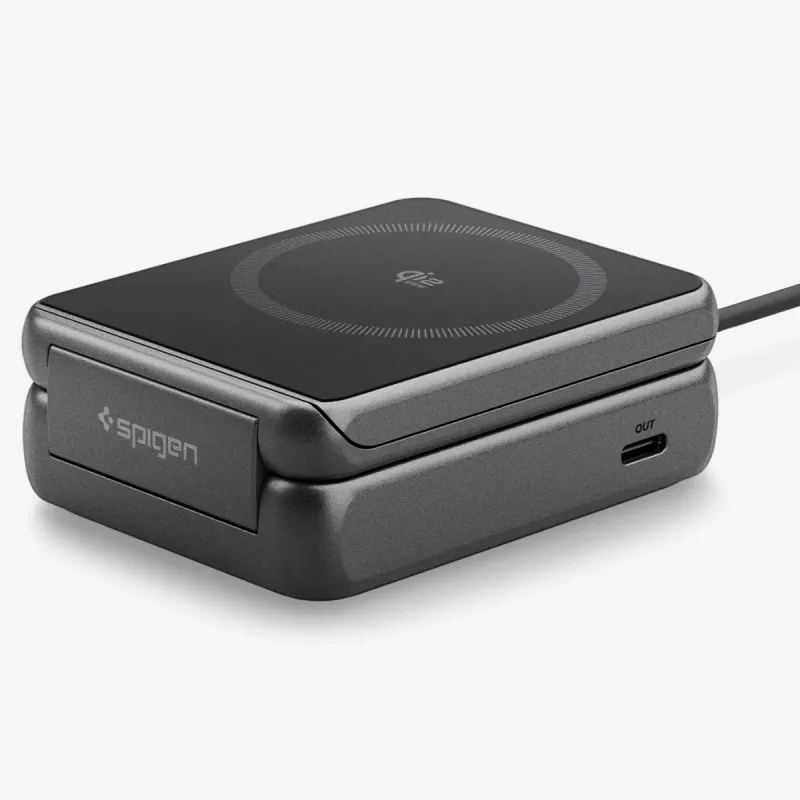 Spigen Essential Qi2 2-in-1 Wireless Suporte de Carregamento 25W MagSafe Black