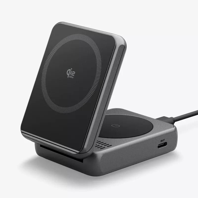 Spigen Essential Qi2 2-in-1 Wireless Suporte de Carregamento 25W MagSafe Black