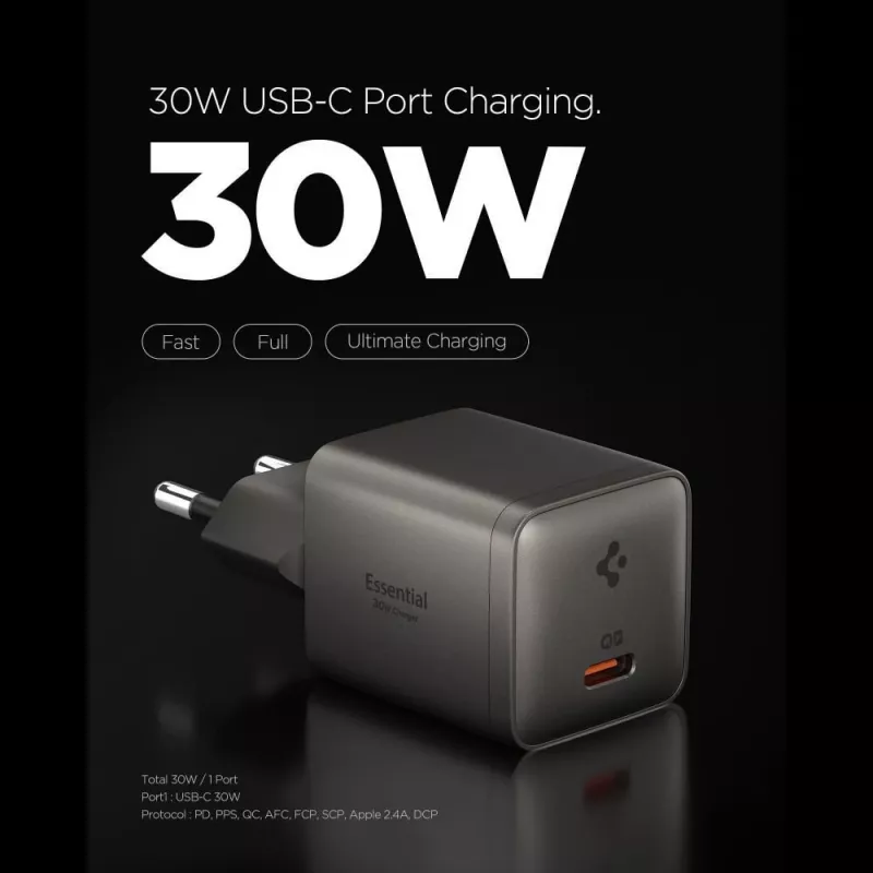 SPIGEN EE301EU-GAN ESSENTIAL Carregador de Rede 1-PORT 30W GUNMETAL