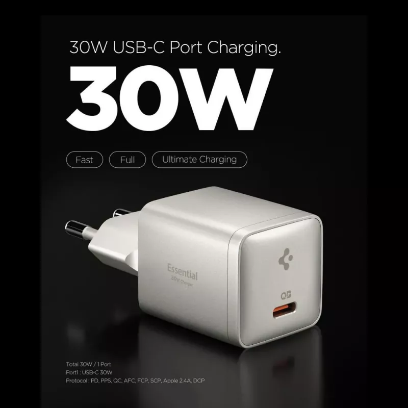 Carregador de rede Spigen EE301EU-GAN ESSENTIAL 1-PORT 30W Natural Titanium