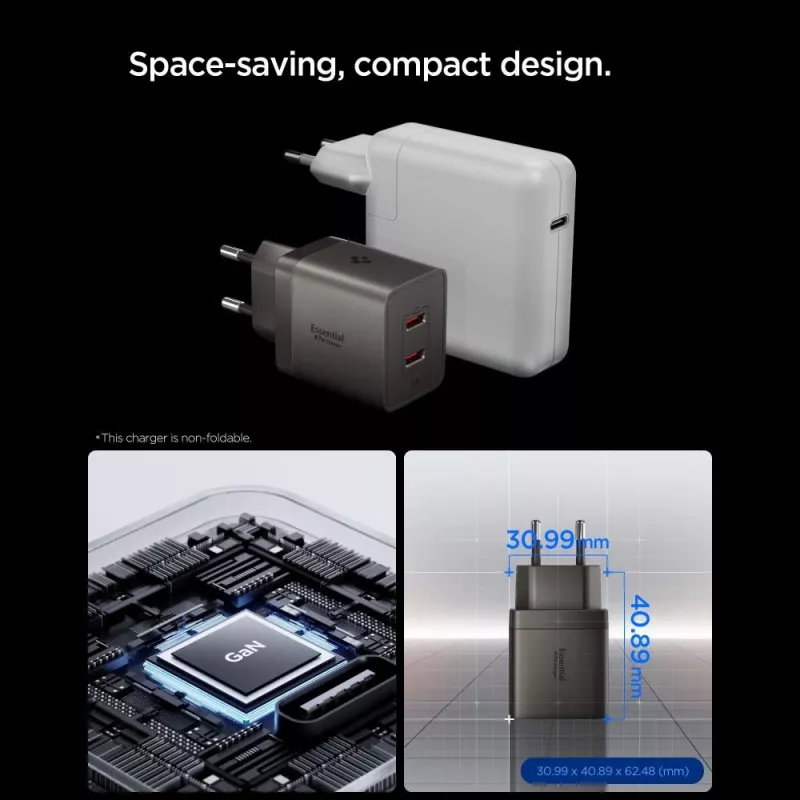 SPIGEN EE472EU-GAN Essential carregador de rede 2 portas 47W Gunmetal