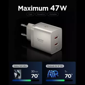 SPIGEN EE472EU-GAN Essential carregador de rede 2 portas 47W Natural Titanium