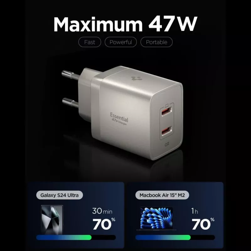 SPIGEN EE472EU-GAN Essential carregador de rede 2 portas 47W Natural Titanium
