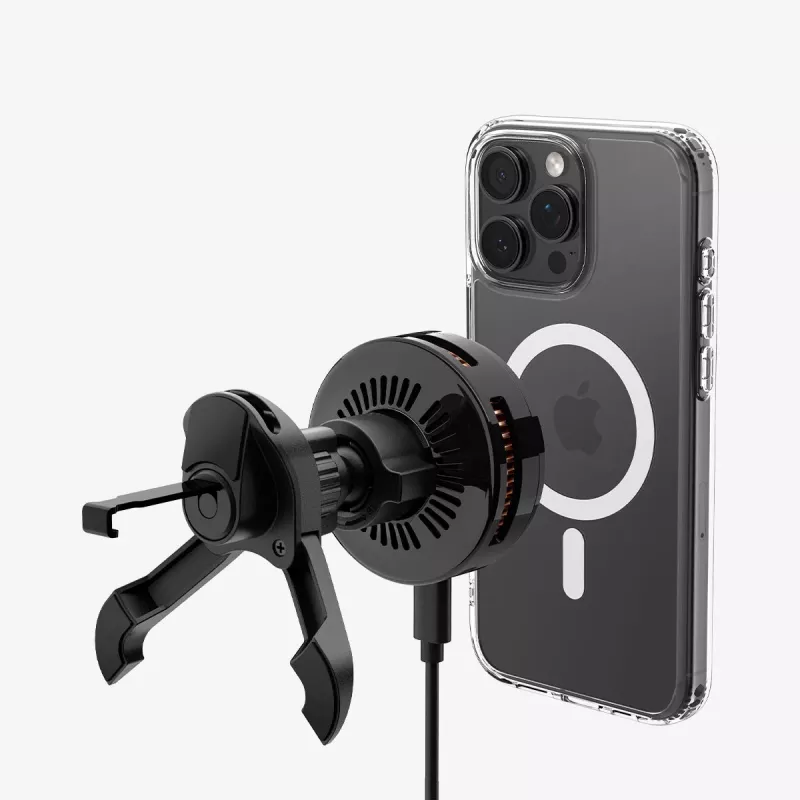 SPIGEN EV25MFAQ Essential Peltier Magnetic MagSafe Vent Car Mount carregador sem fios 25W Qi2.2 preto