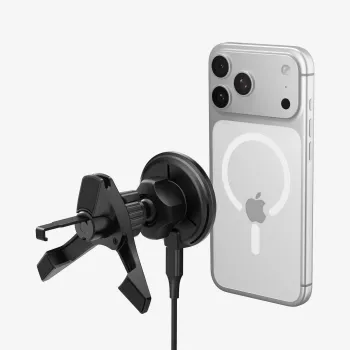 SPIGEN EV15MAQ Essential suporte de carro para saída de ar com carregamento sem fios magnético MagSafe 15W Qi2 preto