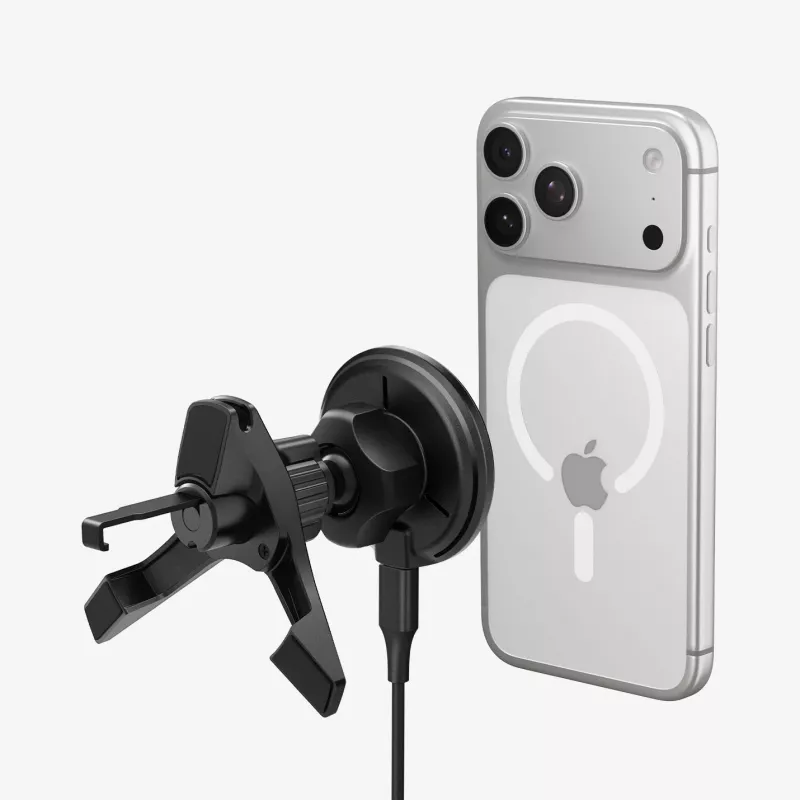 SPIGEN EV15MAQ Essential suporte de carro para saída de ar com carregamento sem fios magnético MagSafe 15W Qi2 preto