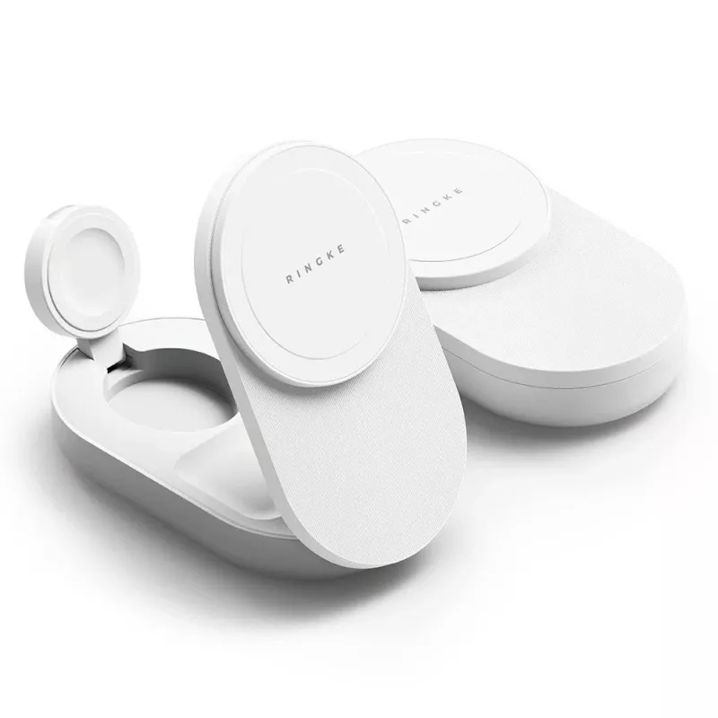RINGKE carregador sem fios dobrável magnético MagSafe 3 em 1 25W Qi2 branco