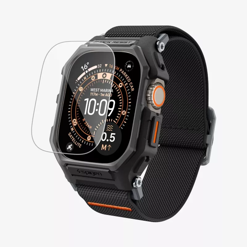 Spigen Rugged Armor e vidro temperado Apple Watch Ultra 1 / 2 / 3 (49 mm) preto mate