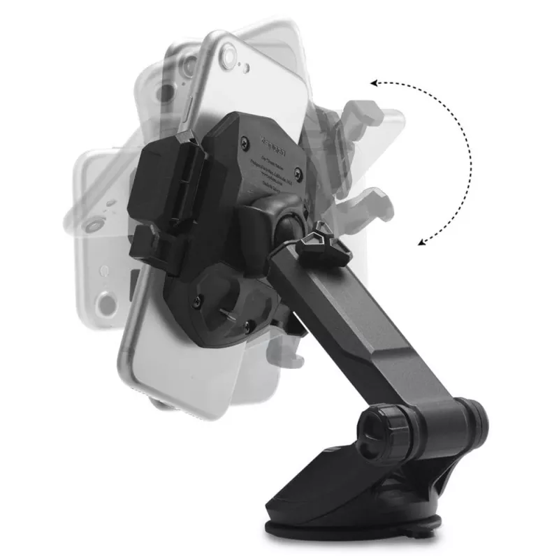 Spigen Car Mount Holder TS35 Kuel Series - Suporte Universal para Smartphone com Ventosa, Braço Telescópico, Rotação 360°, Preto