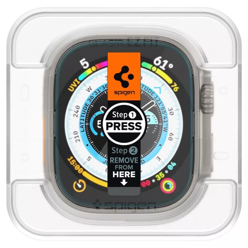 Spigen Glas.tR EZ Fit Protetor de Ecrã em Vidro Temperado para Apple Watch Ultra (49mm) - Pack de 2 - Transparente