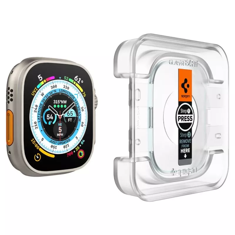 Spigen Glas.tR EZ Fit Protetor de Ecrã em Vidro Temperado para Apple Watch Ultra (49mm) - Pack de 2 - Transparente