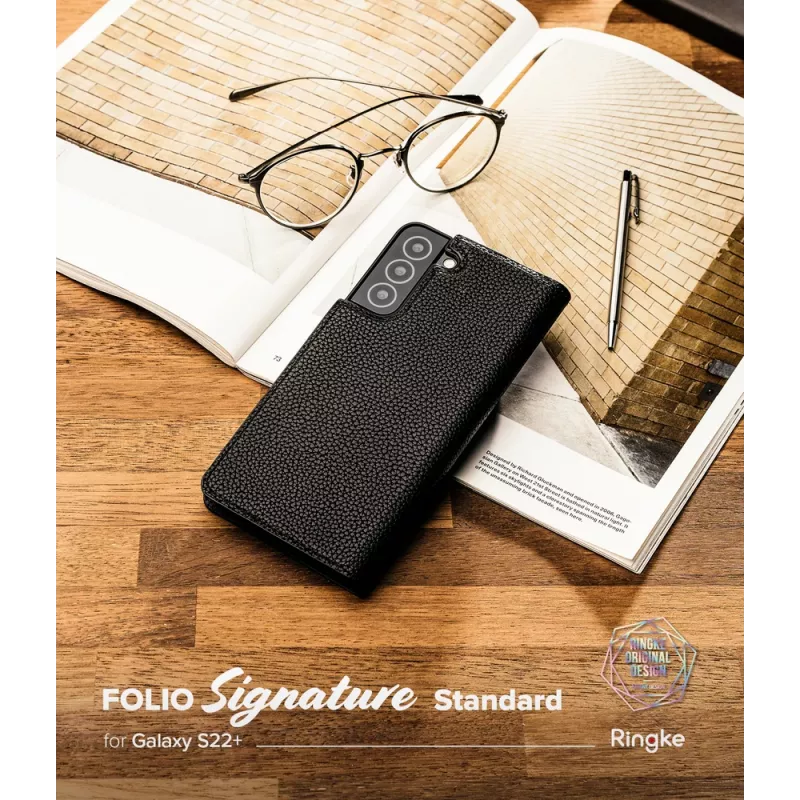 Ringke Folio Signature Capa de pele com compartimentos para cartões para Samsung Galaxy S22+ (S22 Plus) - Preto