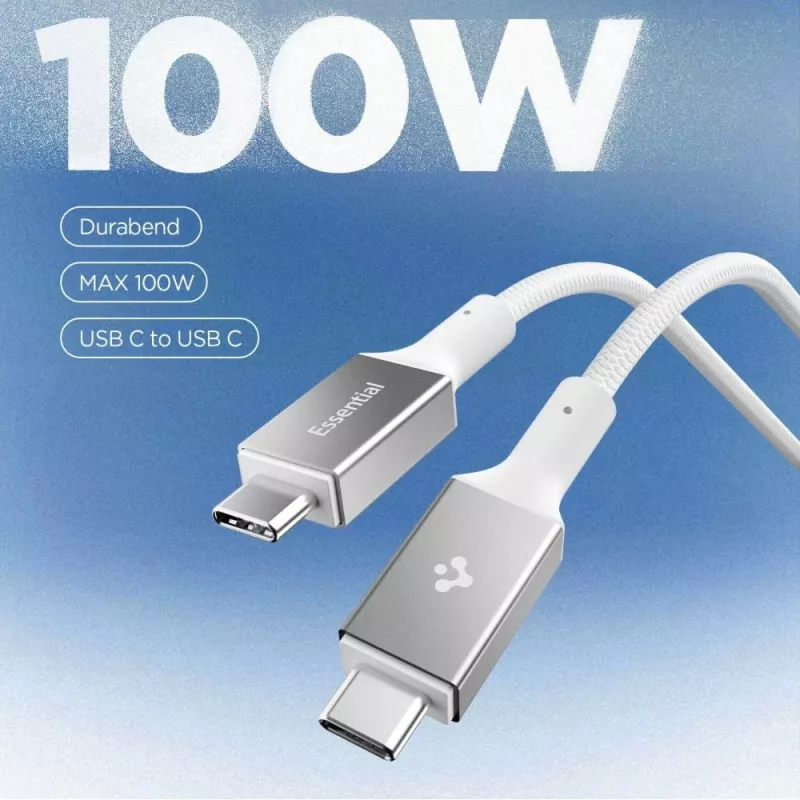 Spigen Essential cabo USB-C para USB-C 100W 1m branco