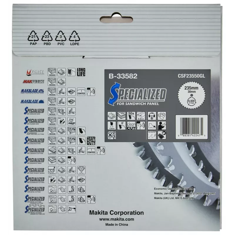 Makita Specialized B-33582 disco de serra para painéis sandwich, 235 x 30 mm, 50 Z