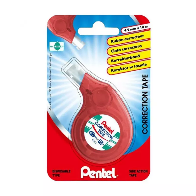 Pentel Fita corretora XZTN14BW 4,2 mm fita branca dispensador azul/verde transparente recarregável