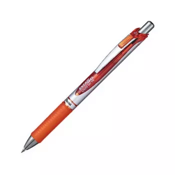 Pentel EnerGel Xm Caneta de gel retrátil - tinta laranja - 0,35 mm - corpo prateado com detalhes laranja - punho em borracha - corpo redondo