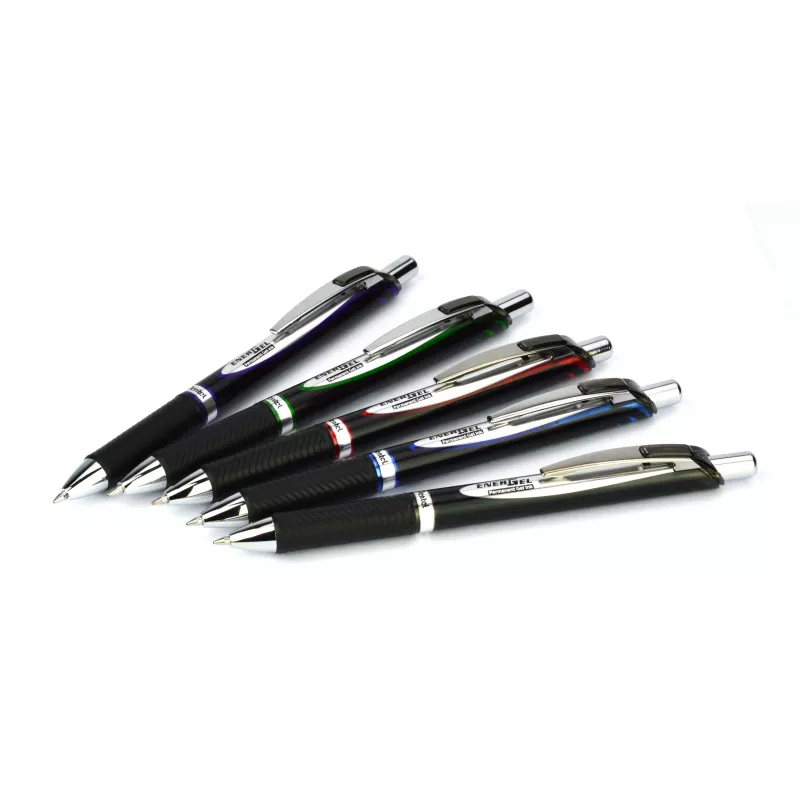 Pentel BLP77-AX Caneta de gel retrátil - tinta preta - 0,7 mm - à base de pigmento - corpo preto - clipe prateado - caixa