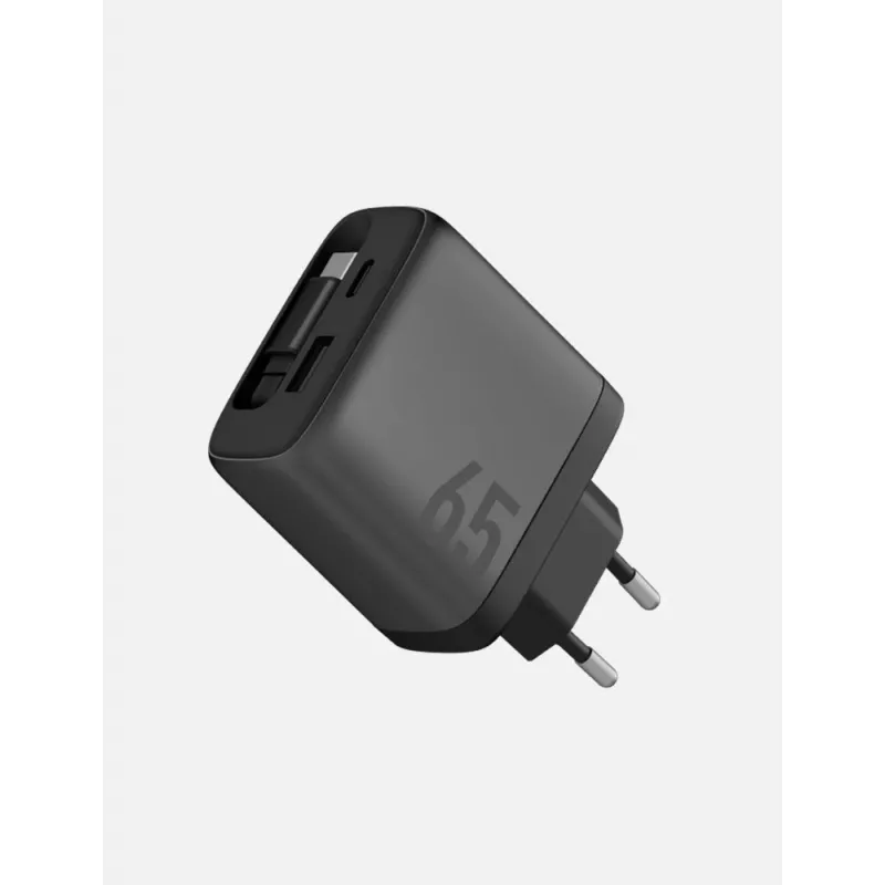 Carregador de parede ENERGEA Ampcharge Arc 65W GaN USB-A/USB-C com cabo USB-C retrátil, Gunmetal