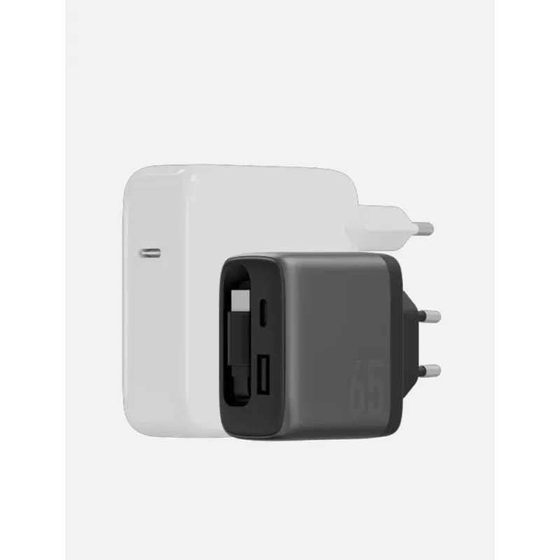 Carregador de parede ENERGEA Ampcharge Arc 65W GaN USB-A/USB-C com cabo USB-C retrátil, Gunmetal