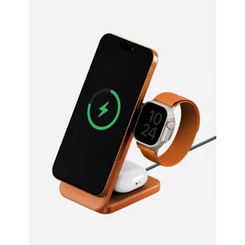 Estação de carregamento sem fios dobrável ENERGEA MagTrio 2 3-em-1 Qi2 25W - Laranja