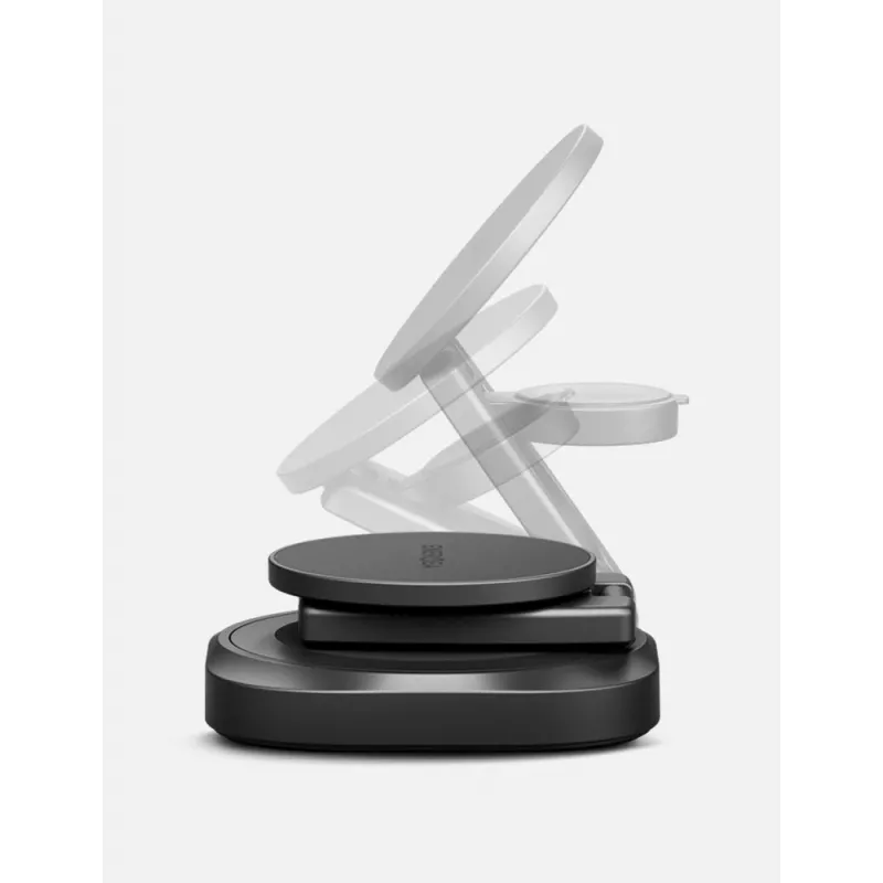 Carregador sem fios rotativo ENERGEA Alumag GYRO 360 Qi2 25W Dobrável Gunmetal