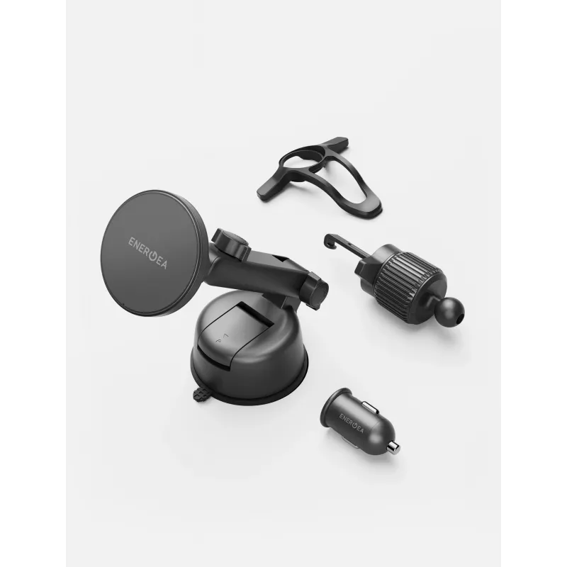Suporte de carregamento sem fios magnético para automóvel ENERGEA MagdriveKit 15W – Para para-brisas, painel, saída de ar – Preto