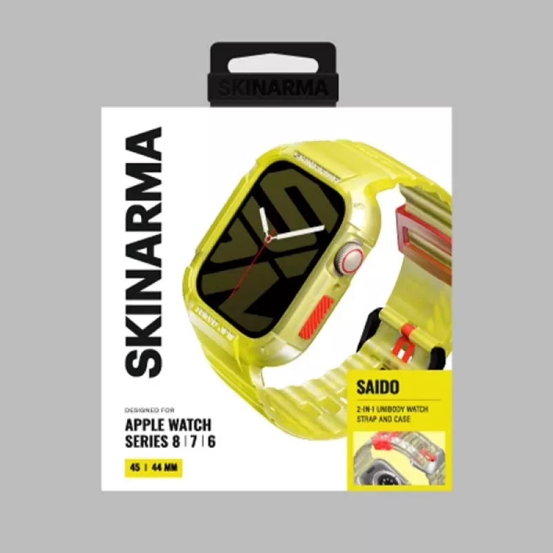 Braçadeira e capa 2-em-1 Skinarma Saido para Apple Watch 45/44mm amarelo néon