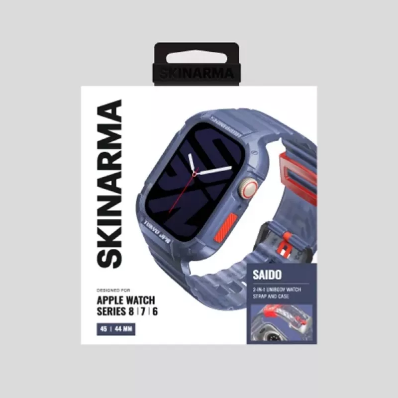 Capa 2-em-1 com braçadeira integrada Skinarma Saido para Apple Watch 45/44mm azul-escuro