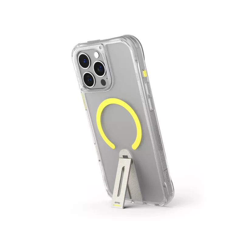 Capa com suporte rotativo 360 com carregamento magnético Skinarma Helix para iPhone 16 Pro, transparente