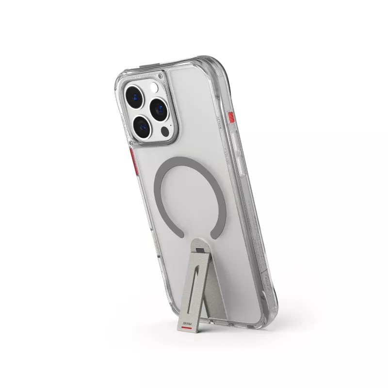 Capa Skinarma Helix para iPhone 16 Pro, carregamento magnético, suporte rotativo 360°, titânio