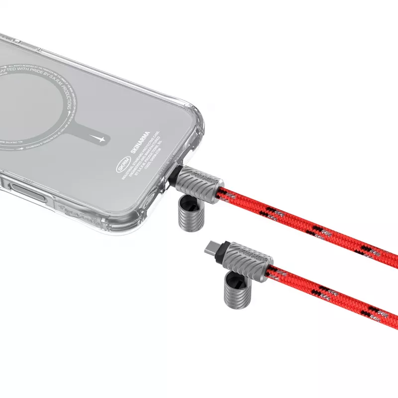 Cordão para telemóvel 2 em 1 com cabo de carregamento USB-C Skinarma Dyno Ve, 30 cm, vermelho