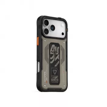 Capa Skinarma Aegis para iPhone 17 Pro com carregamento magnético + suporte com pega, cinzento