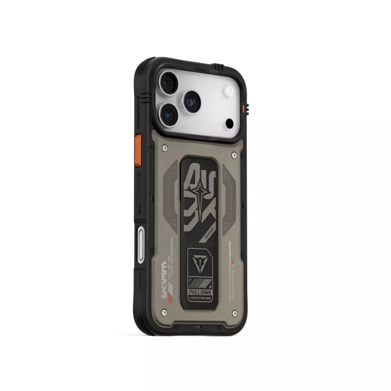 Capa Skinarma Aegis para iPhone 17 Pro com carregamento magnético + suporte com pega, cinzento