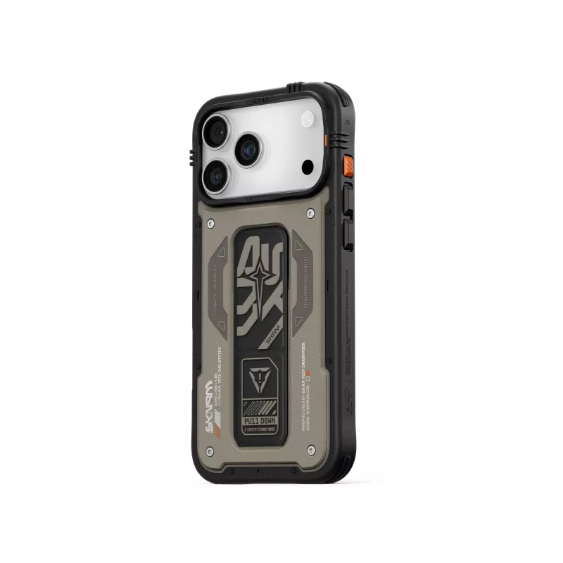 Capa Skinarma Aegis para iPhone 17 Pro com carregamento magnético + suporte com pega, cinzento