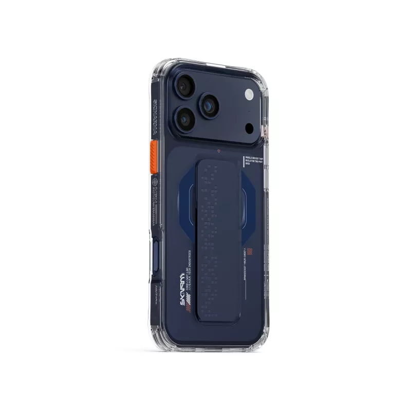 Capa Skinarma Haxa com carregamento magnético + suporte com pega para Apple iPhone 17 Pro Max, azul